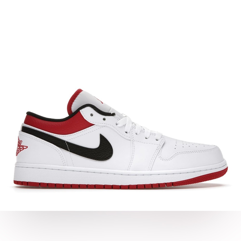 White and Red Sneakers with Black Logo